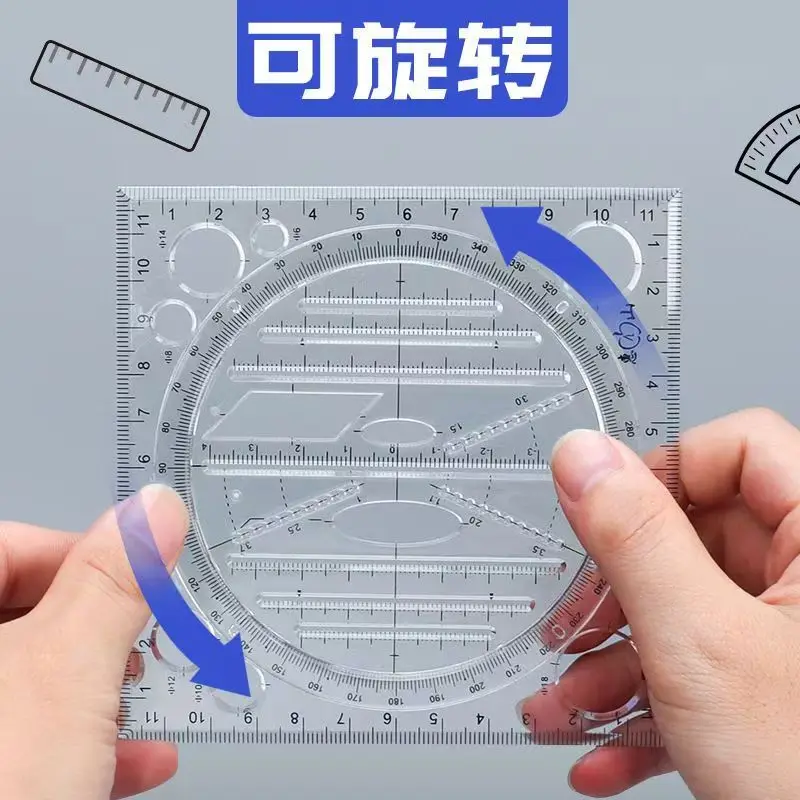 Multifunctional Drawing Ruler 360 Degree Angle and Circle Drawing Stencil Geometric Drawing Template Measuring Ruler