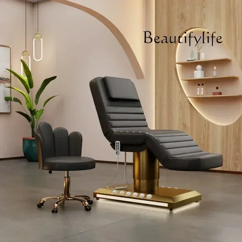 

Электрическая косметическая кровать, подъемная кровать для татуировки, нержавеющая сталь с ножным управлением, минимально инвазивное кресло для красоты, свет, роскошь