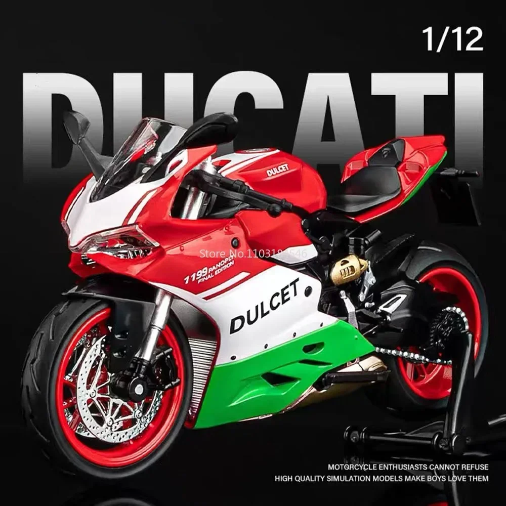 1/12 Scale Ducati 1199 Motorcycle Model Toy Alloy Diecast Sound Light Racing Street Motorbike Cars Toys for Children Collection