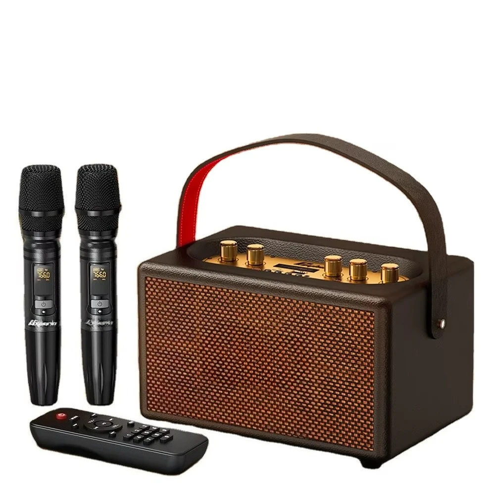 

T9 CYB-Retro Karaoke Wireless Portable Dual Speaker Stereo 80W Powerful with Microphone Support AUX IN/TF/U Card/Mic /Aux