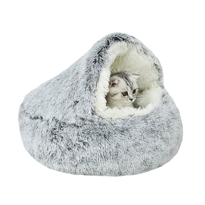 

Dog Bed Round Donut Calming pet Beds Anti-Anxiety Cave Bed with Hooded Blanket Machine Washable