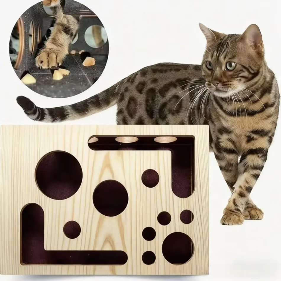 Wood Cat Maze Toys Durable Interactive Ball Pet Nail File Box Maze Tunnel Cat Sandpaper Inside Cat Exercise Kitten Supply