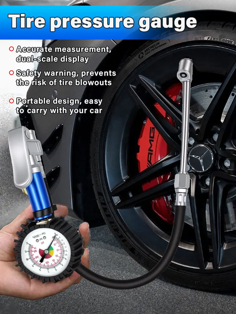 Pistolet de gonflage pour pneus, jauge de gonflage, pompe, 12 gonfleurs de pneus auto-serrables avec manomètre d'air et connecteur d'air rapide