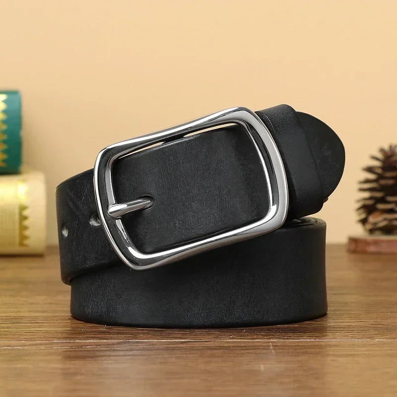 

3.8CM Pure Cowhide High Quality Genuine Leather Belts for Men Brand Strap Male Stainless Steel Buckle Business Jeans Cowboy