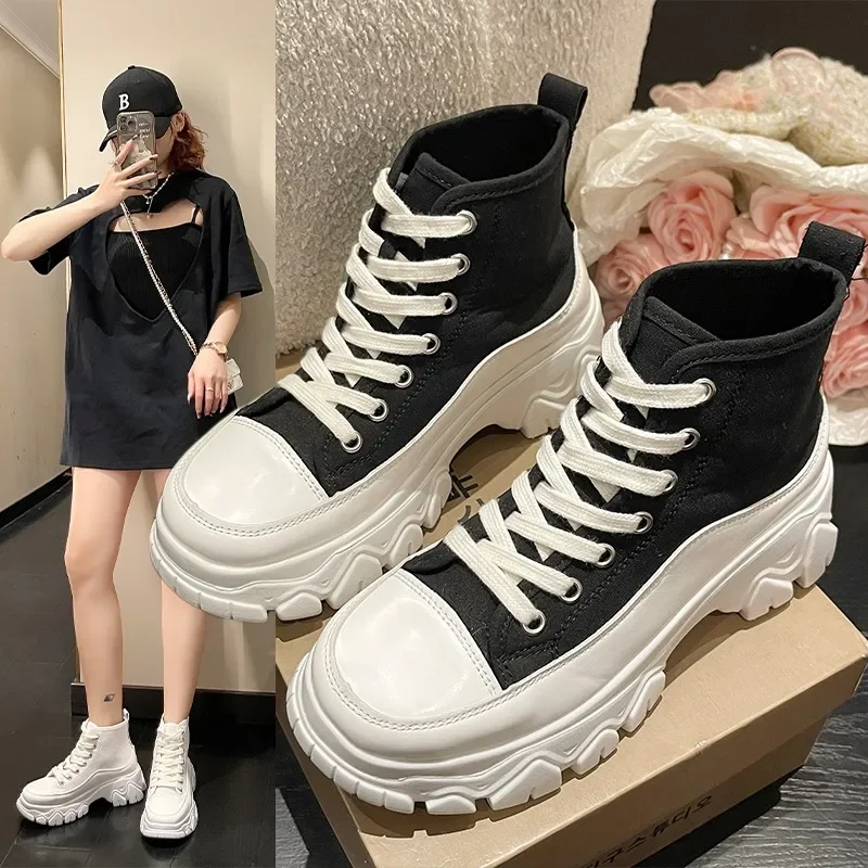 New Women Run Star Sneakers High Top Platform Women Sports Shoes White Black Casual Fashion Canvas Shoes Vulcanized Shoes Feme