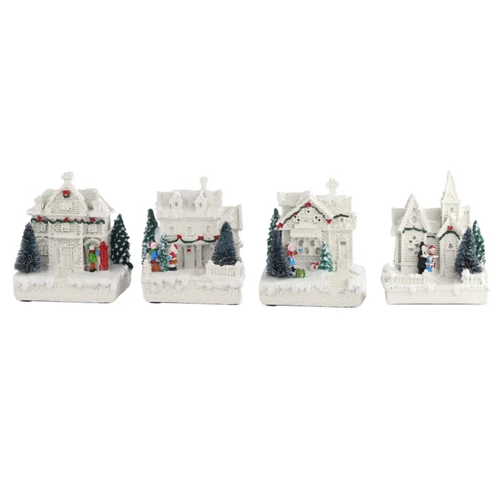 New Resin-illuminated Christmas House Decoration Crafts White European-style Warm Light Christmas Snow House Decorative Item