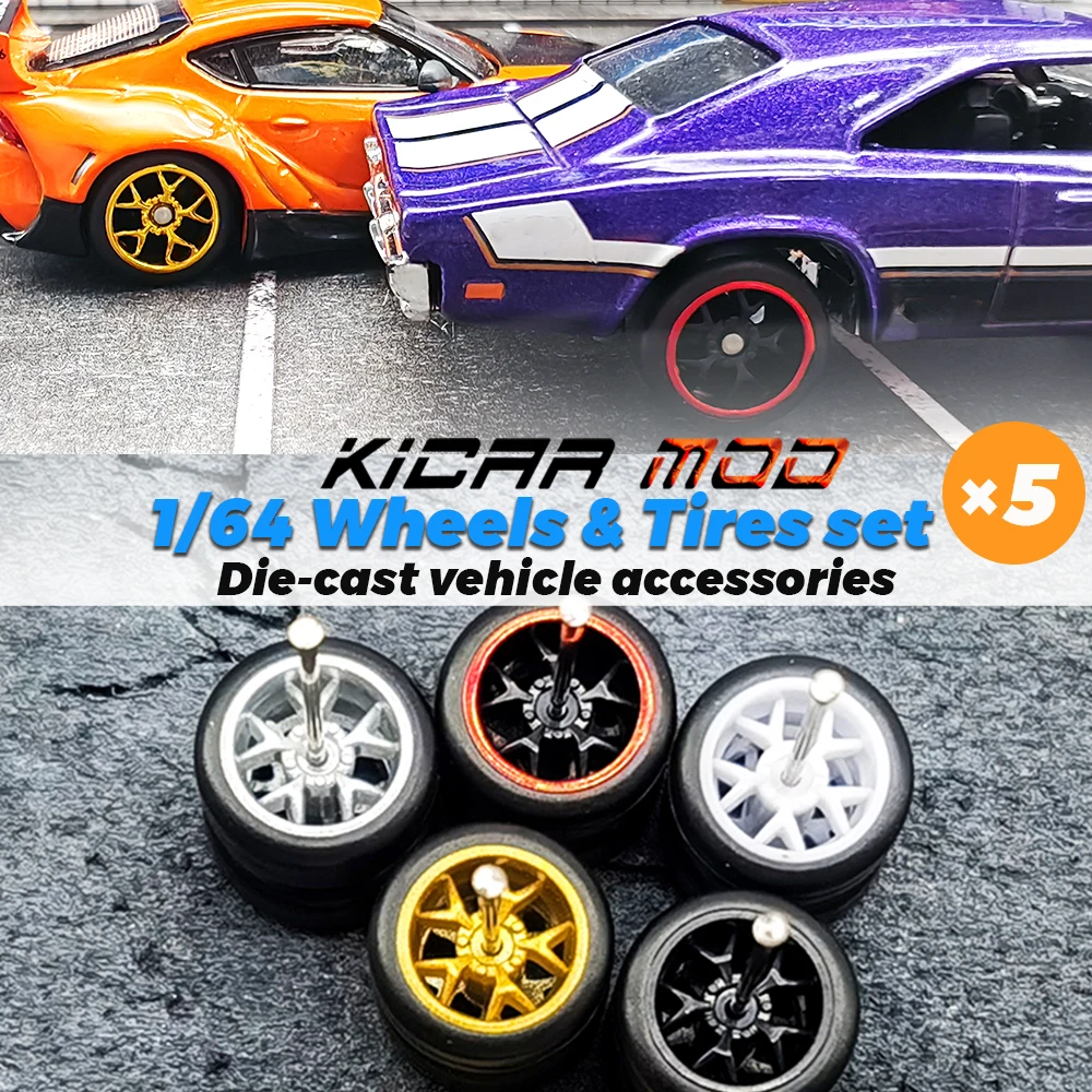 

KicarMod 1/64 Piastic Wheels Tires CE28 Colorful Vehicle Toy Wheels for 5 Cars Hot Wheels Hobby Modified Parts 5 set/pack