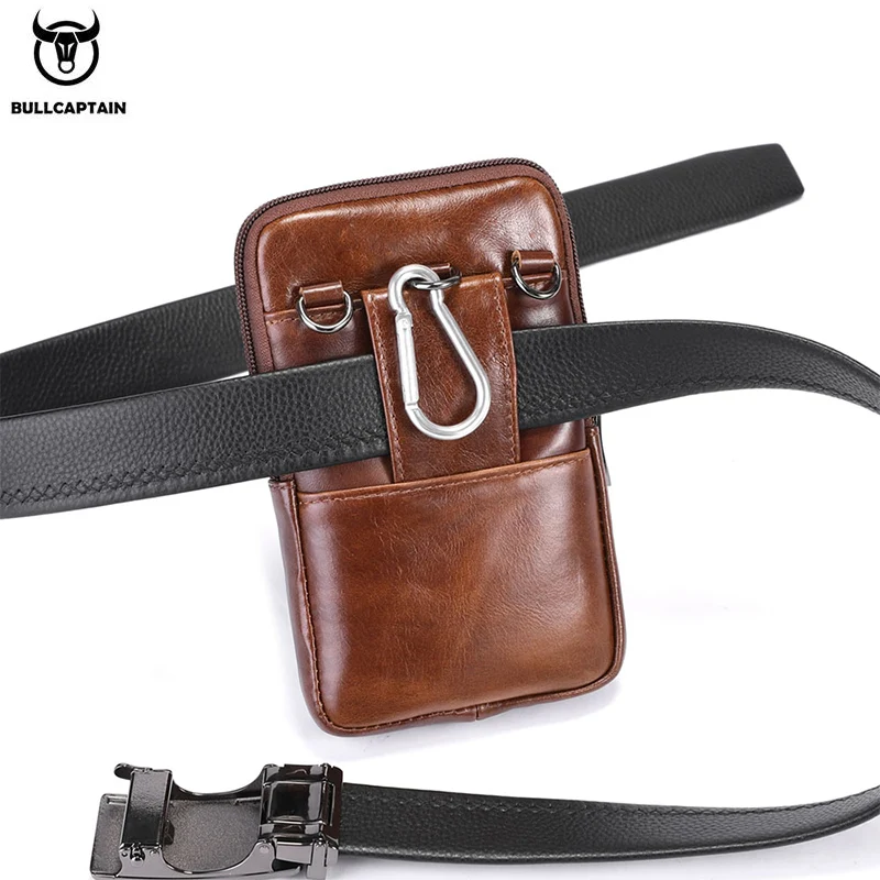 BULLCAPTAIN Genuine Leather Men's Waist Packs Phone Pouch Bags Waist Bag Male Small Chest Shoulder Belt Bag Small Waist Packs image 5