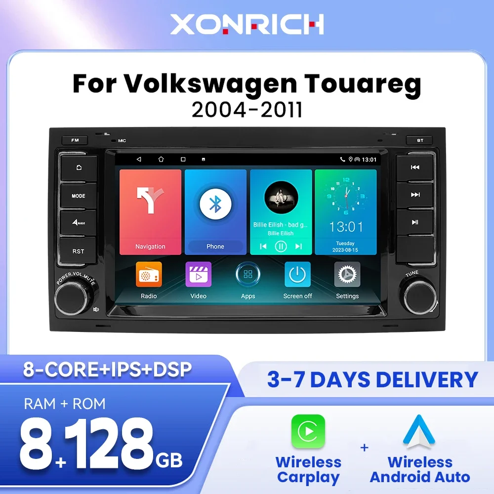 1din android14 8GB 128GB drahtloses Carplay-Autoradio für VW Volkswagen Touareg Transporter T5 4G