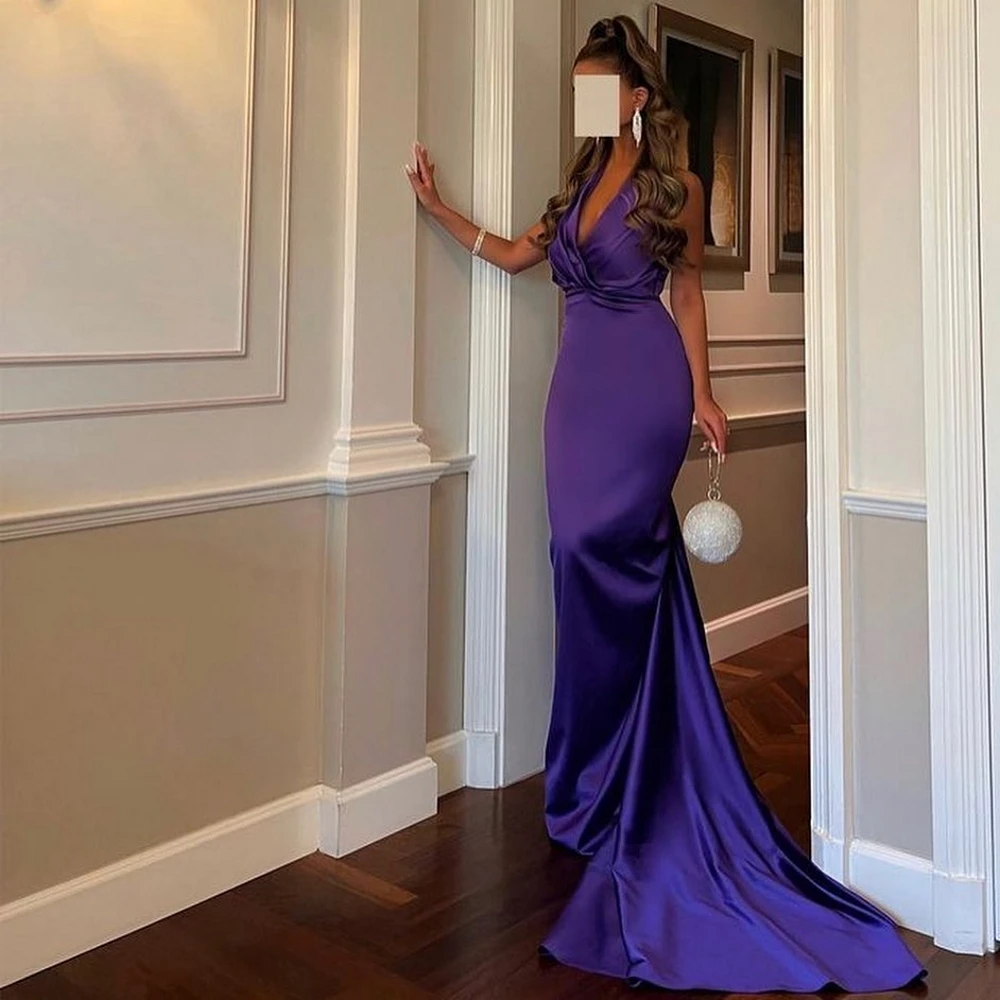 Carolina Sexy Deep V-Neck Satin Mermaid Evening Dresses Saudi Arabia Women Pleated Wedding Guest Elegant Formal Party Gowns