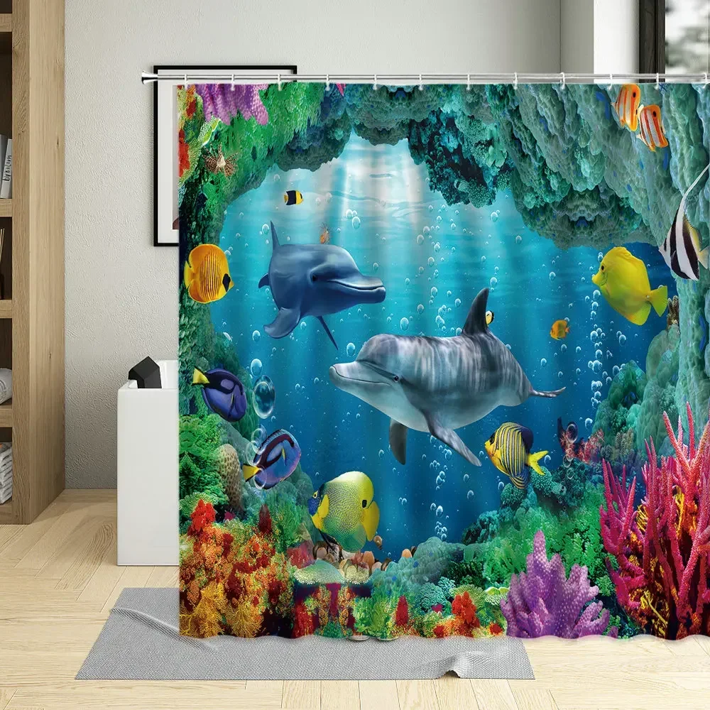 Underwater World Plant Animal Pattern Child Bathroom Decor Shower Curtain Waterproof Polyester Fabric Bath Curtains With 12 Hook