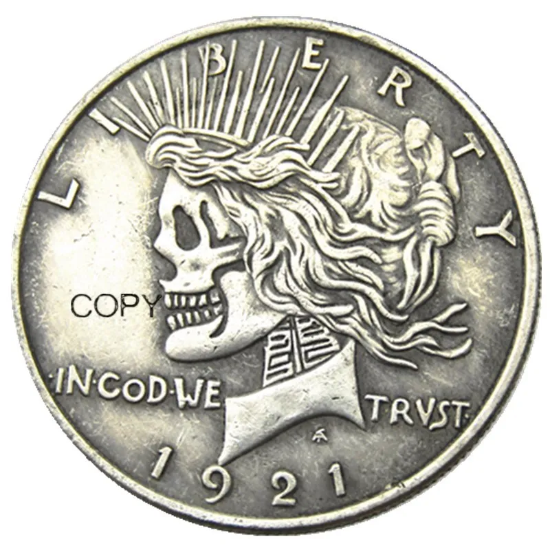 US Hobo 1921 Peace Dollar skull zombie skeleton Silver Plated Copy Coins