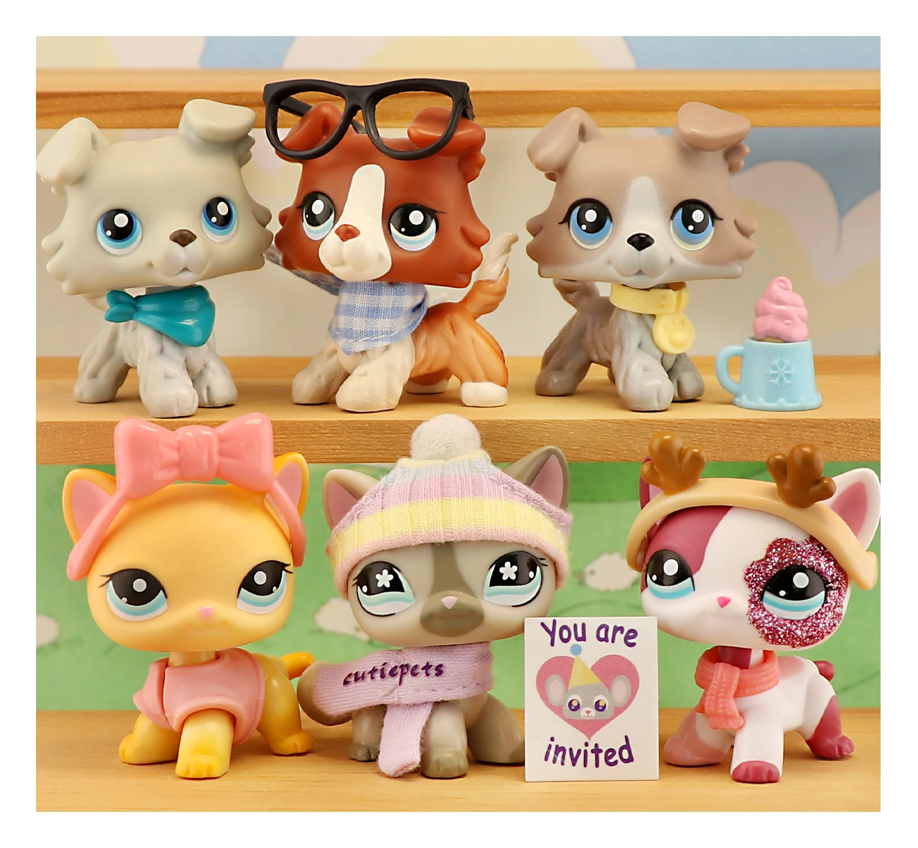 Figurines à collectionner pour enfants, mini animalerie, Collie #1542, 363, 67, chat aux cheveux courts, 339, 468, 2291, jouets avec accessoires, 6 pièces