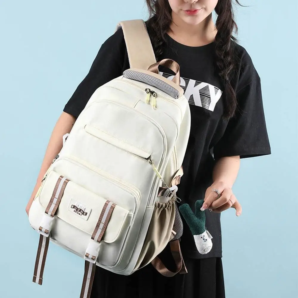 

Cute Nylon Large Student School Bag Capacity Waterproof Backpack Korean Style Leisure Schoolbag Women Men