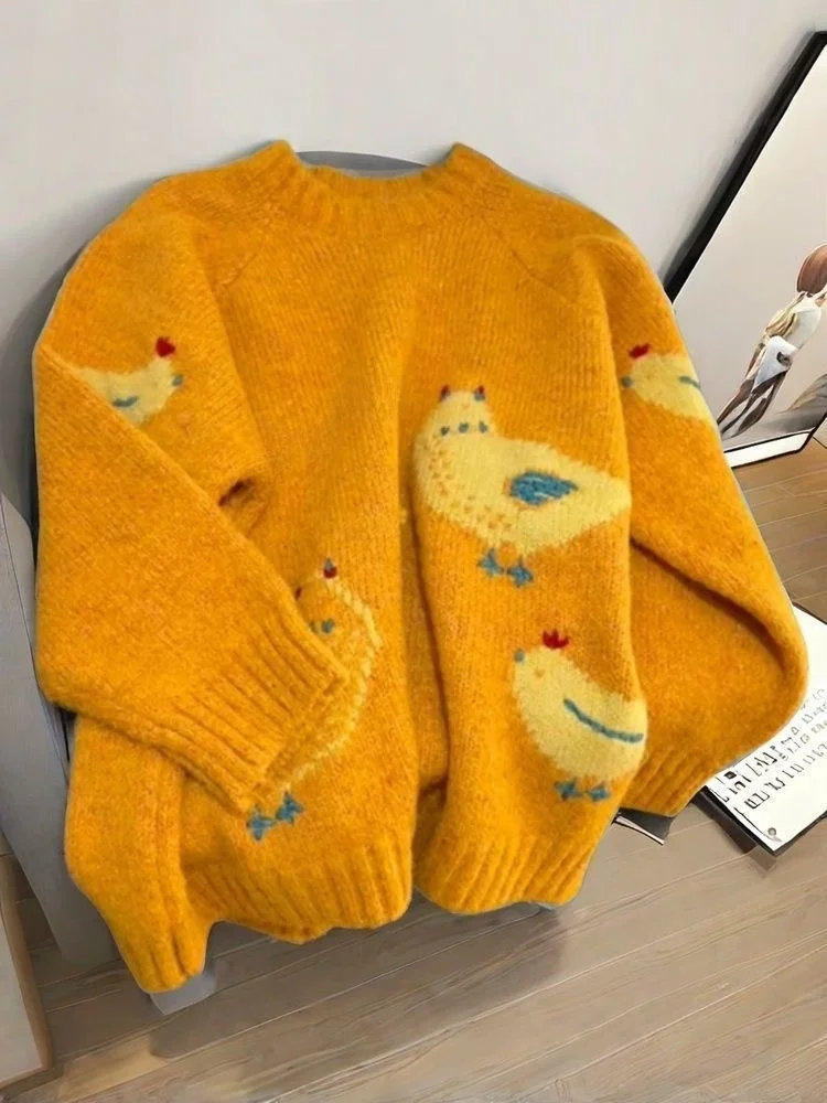 

Оранжевый женский вязаный свитер Lazy Sle, свободный корейский круглый мягкий вязаный топ на осень-зиму, Новое поступление