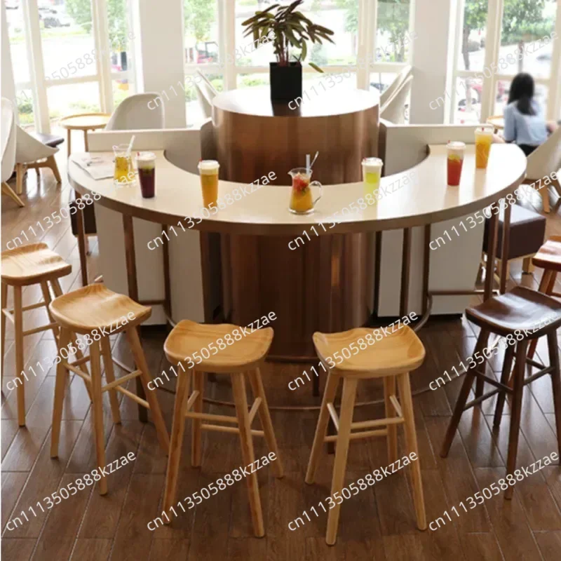 Nordic Commercial Bar Chair Solid Wood Dining Room High Stool Modern Simple Front Desk Cashier Bar Stool Furniture