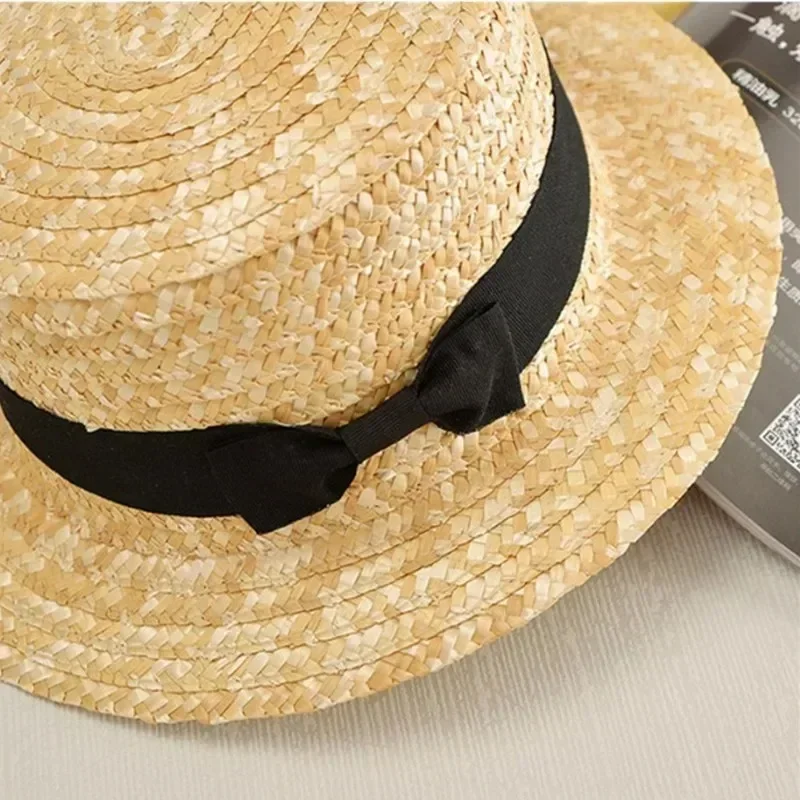 Children\'s Fashion Creative Gifts Head Decor Straw Hat Summer Flat Top Beach Straw Hat Bow Grass Woven Flat Edge Sun Straw Hats