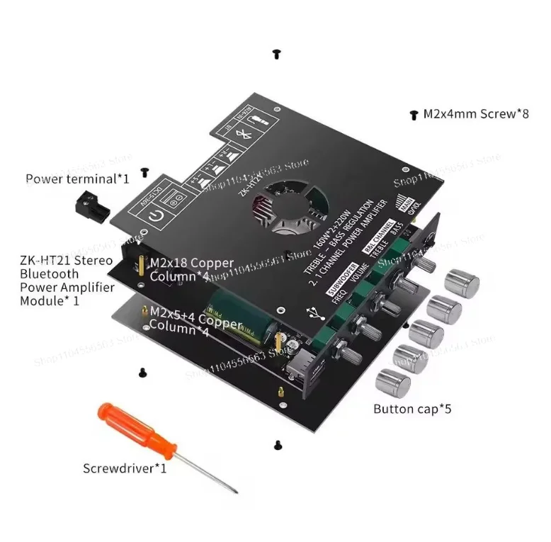 

ZK-HT21 2.1 Channel Bluetooth Power Amplifier Module, TDA7498E Chip 160Wx2+220W with High/Low Tone and Subwoofer Support