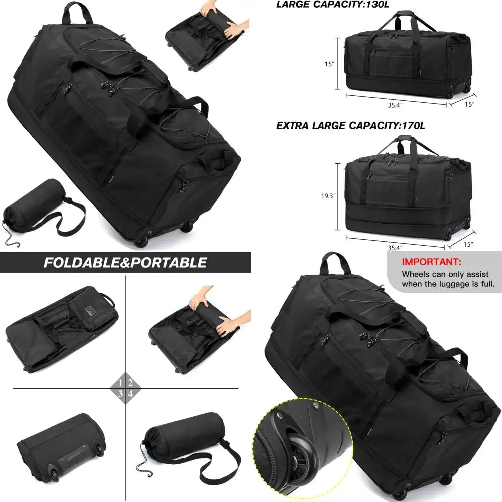 

Очень большая расширяемая спортивная сумка 130-170 л с колесами для тяжелых путешествий, подходит для мужчин и женщин, долговечная в стиле милитари