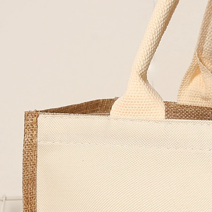 

Faux Burlap Bag Natural Top-Handle Bag Shopping Bag Hand Carried Handbag For Beach Travel Picnic
