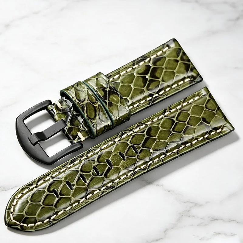 For Panerai Watch Strap PAM111 441 Handmade Thick Snakeskin Leather Watchband Men Bracelet Camouflage Vintage Style 20mm 22 24mm