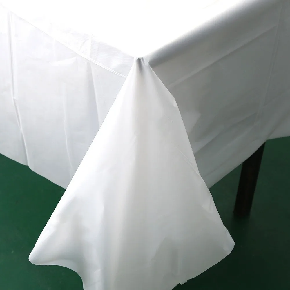 New PE White Tablecloth Pure Color Disposable Glossy Tablecloth Dining Room Coffee Table Rectangle Table Cloth Table Decoration