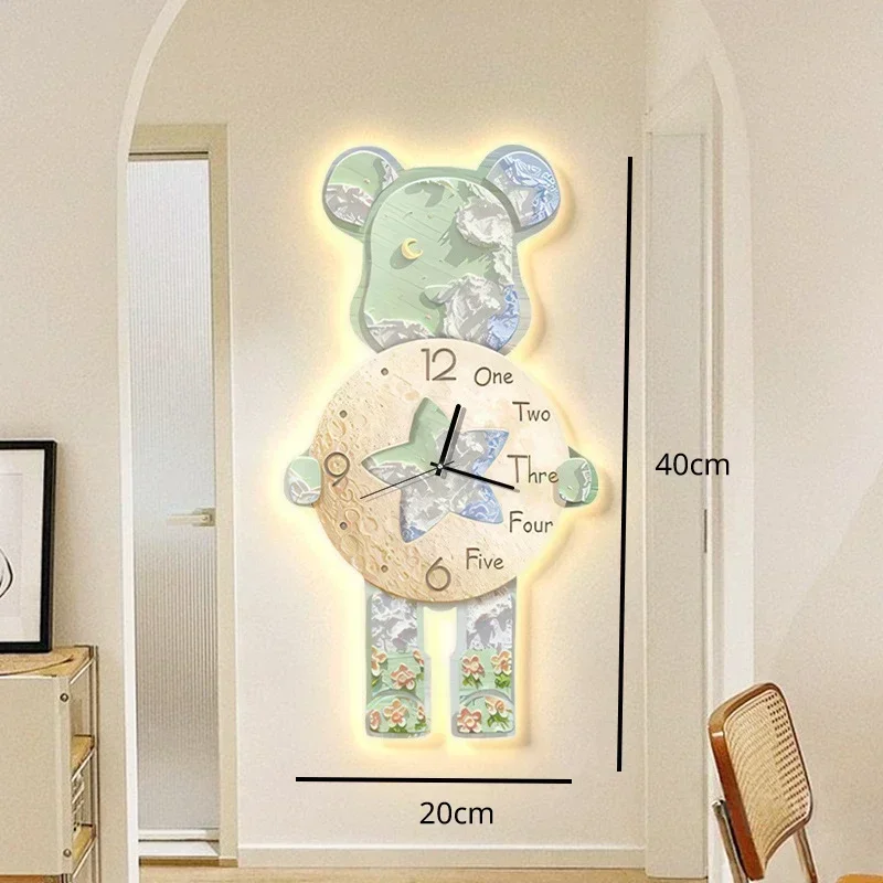 Creative Wall Clock Cartoon Small Wall Clock Living Room Silent Art Clock Simple Modern Watch Wall Home Decor Bear