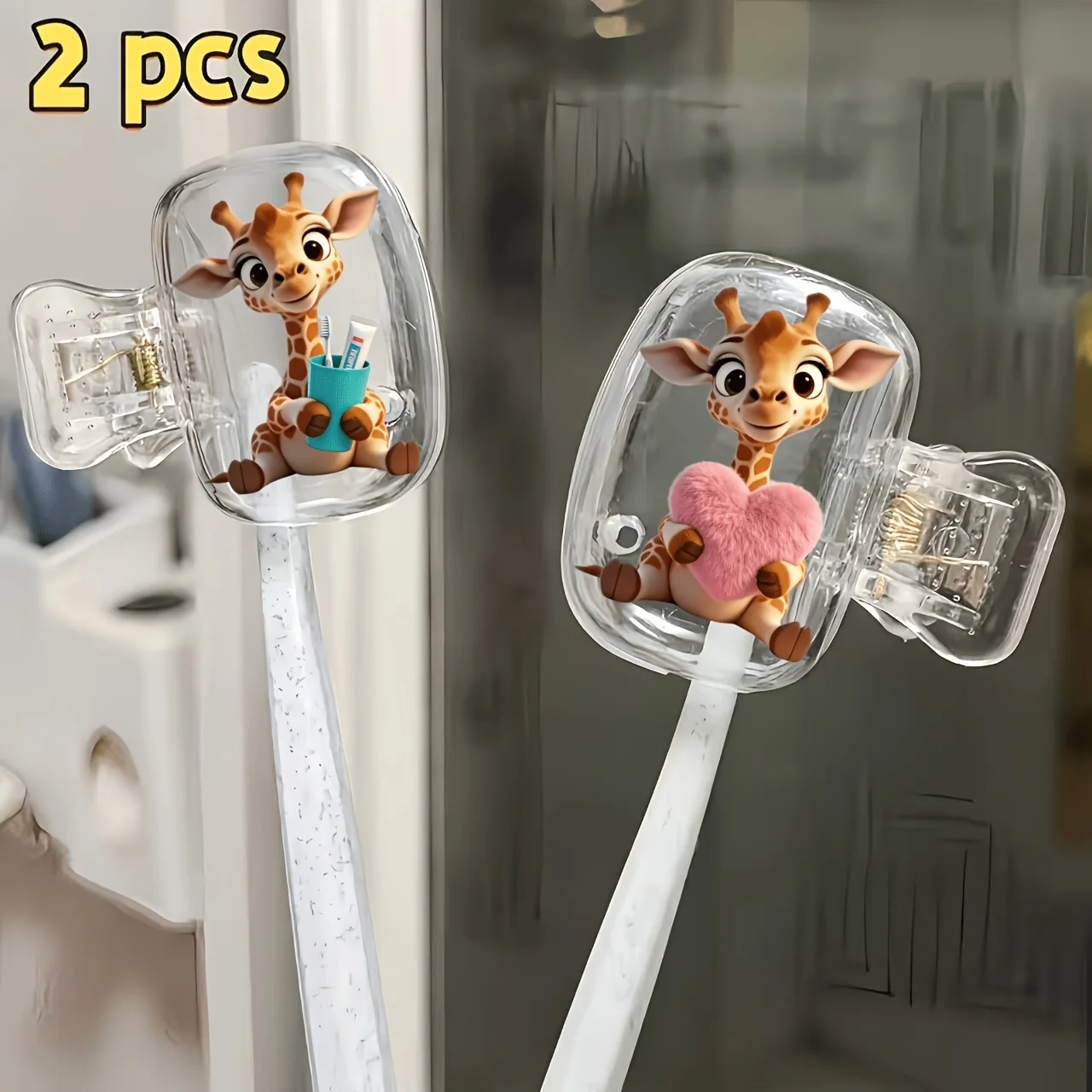 2pcs Giraffe Portable Toothbrush Holder Clip Suitable for Home Organization Travel Essentials Student dormitory use Outdoor Trip