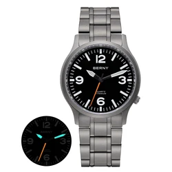 Relojes BERNY de titanio completo para hombre, reloj deportivo de cuarzo con zafiro superluminoso para hombre, reloj de pulsera piloto VH31 de 5ATM, fácil lectura