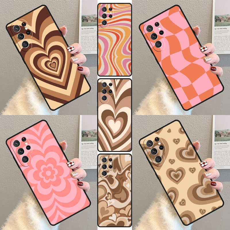 Latte Love Groovy Coffee Heart Pink Phone Case For Samsung Galaxy S23 S21 S20 FE S24 S22 Ultra Note20 S10 S9 S8 Plus Cover