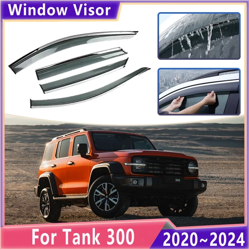 

Car Door Side Window Visor For Wey GWM Tank 300 2020~2024 2023 2022 2021 Transparent Rain Eyebrow Deflector Guards Accessories