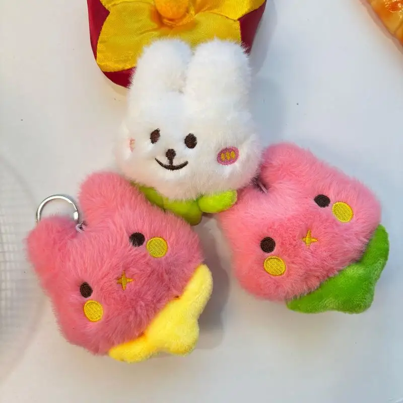 Cartoon Tulp Konijn Pluche Hanger Sleutelhanger Kawaii Mode Sleutelhanger Voor Vrouwen Meisjes Leuke Rugzak Hanger Accessoires Geschenken