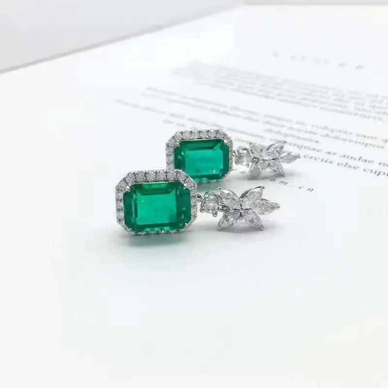 2021 New Design 9K Gold Earrings Lab Grown Emerald Earring  Women  Jewelry for Party Gifts