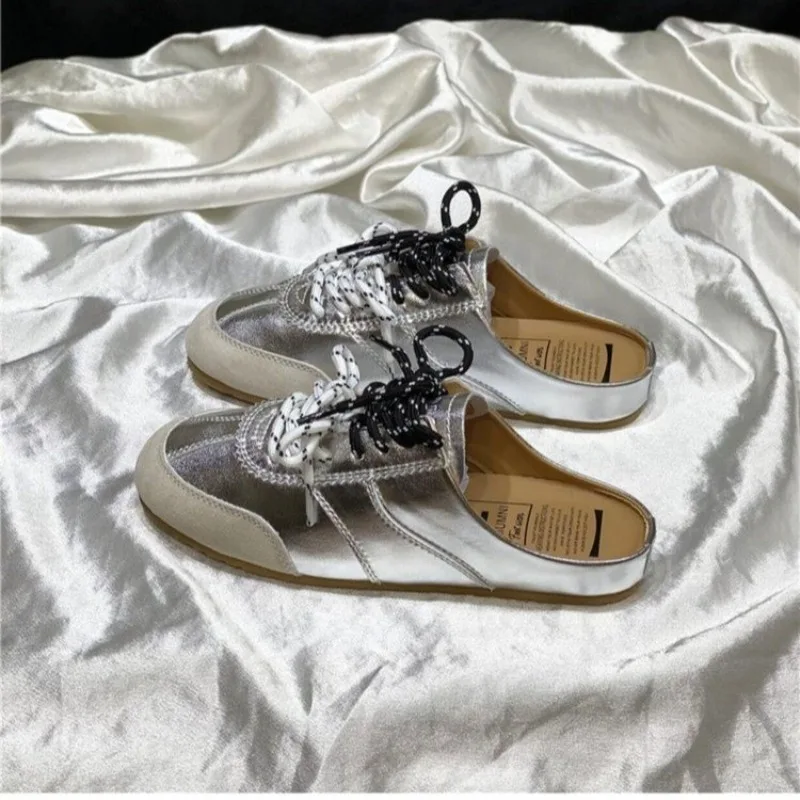 Flache Mules Damenschuhe Schnür-Sportschuhe Bequeme Slides Sommer 2026 Neue Walking-Plateau-Slipper