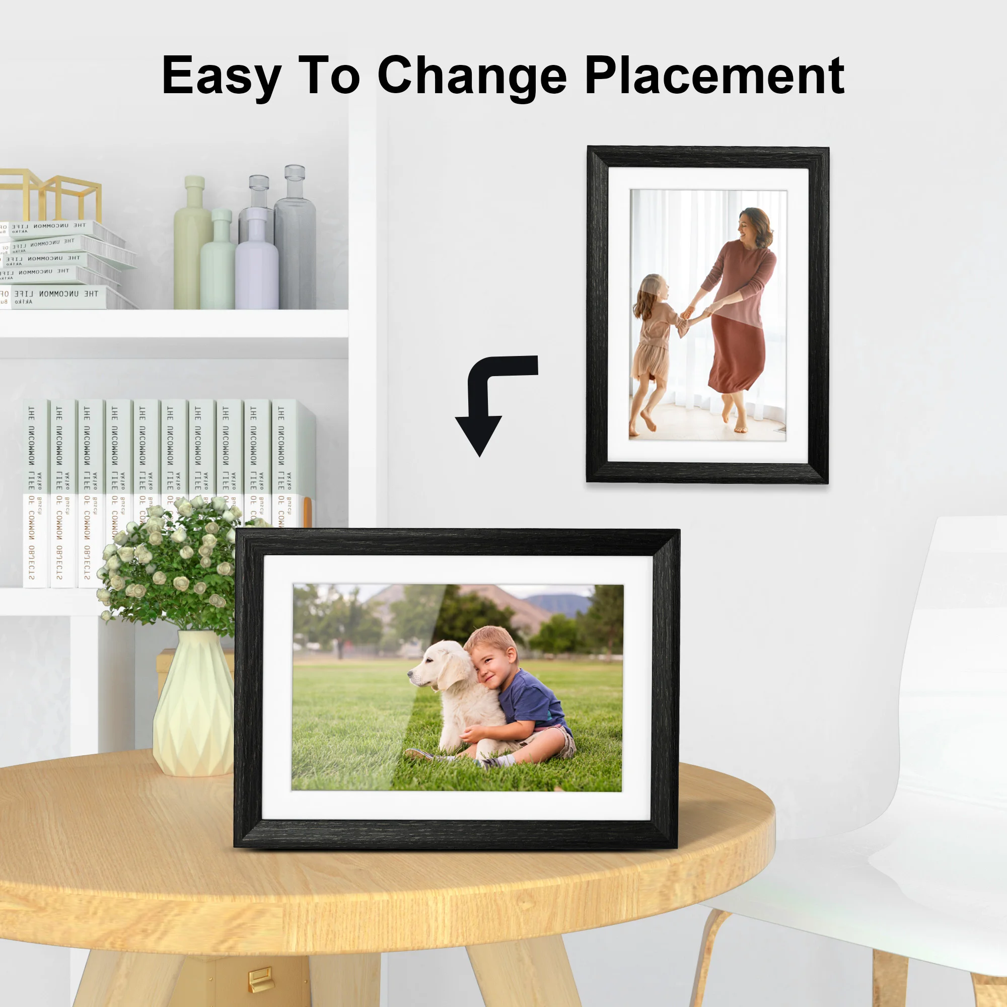 クラシックなダークブラウンの木製デジタルフォトフレーム。1G - Digital Photo Frame Wifi のレビューと価格