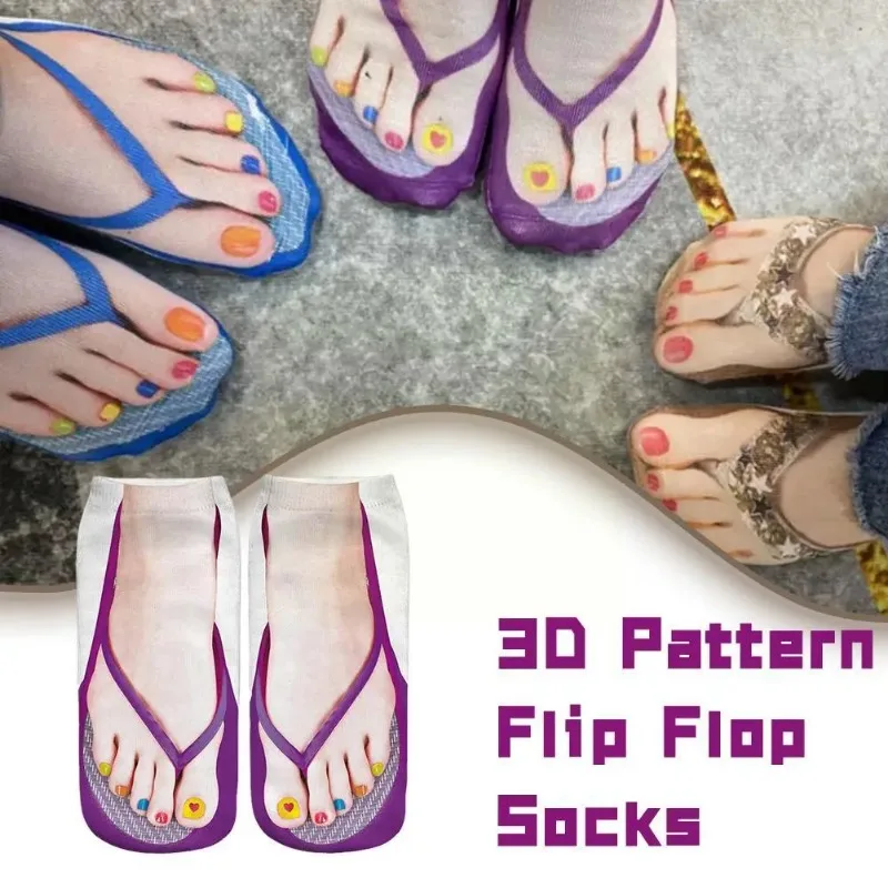 3D Printing Pattern Flip Flop Socks Funny Socks for Women Flip-flop Ankle Socks Low Cut Floor Sockings Hosiery Novelty Gifts