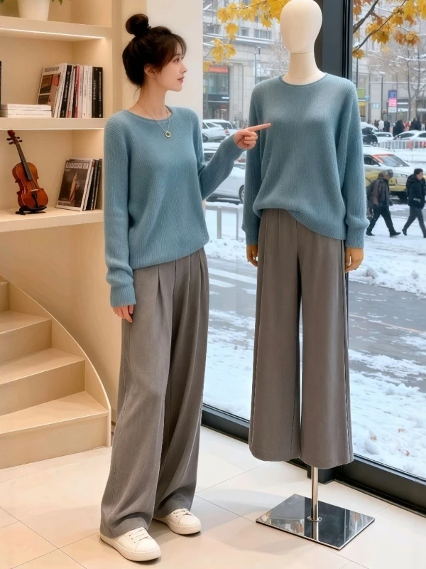 

Loose Fit Long Sve round Ne Knitted Sweater Women's plus Size Comfortable Sle Autumn Winter New Arrival Blue Color Top