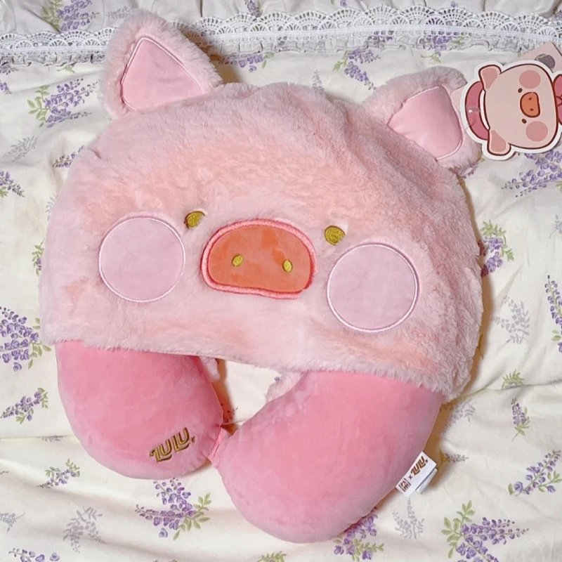 لولو الخنزير الكرتون مقنعين U على شكل وسادة السفر الرقبة وسادة المحمولة سيارة وطائرة رئيس وسادة لينة مكتب وسادة الهدايا #4