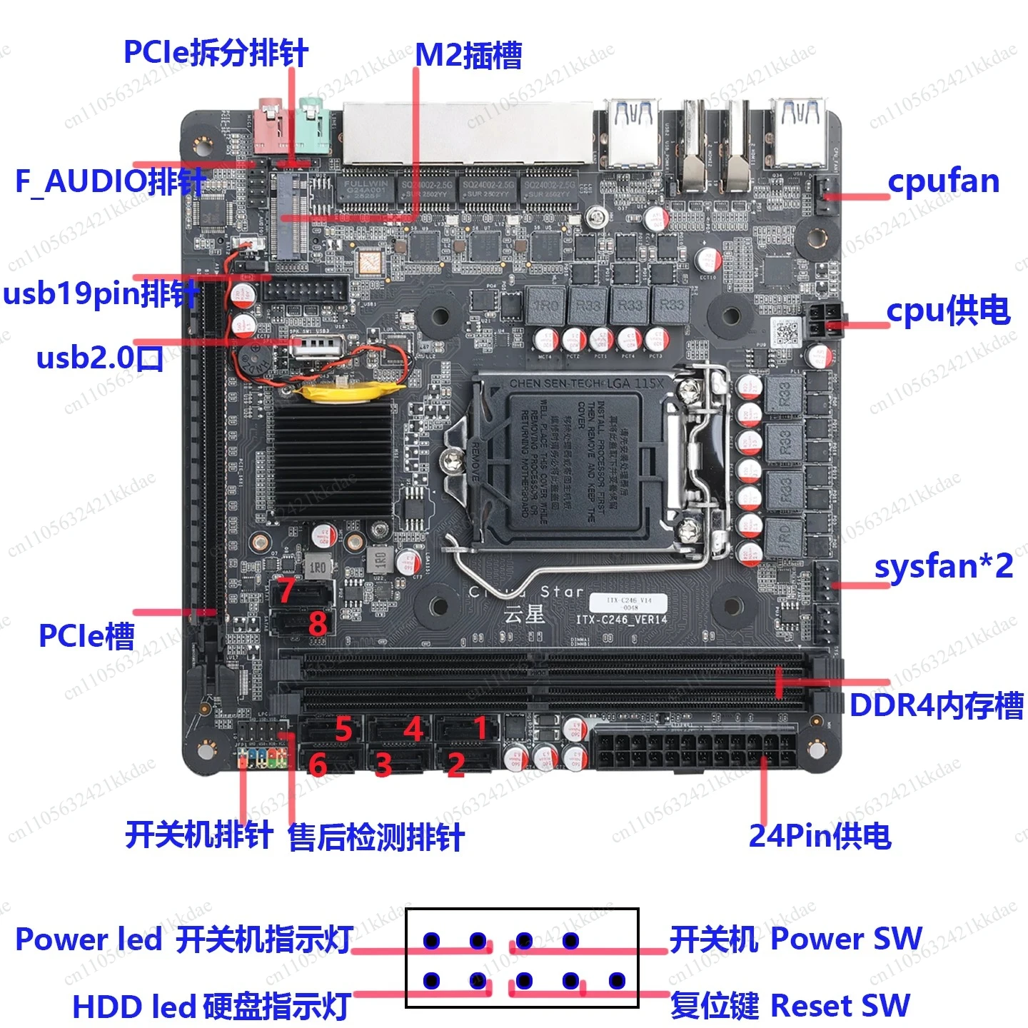 ITX-C246 supports 8th~ 9th generation U NAS main board four networks 8SATA supports Vpro