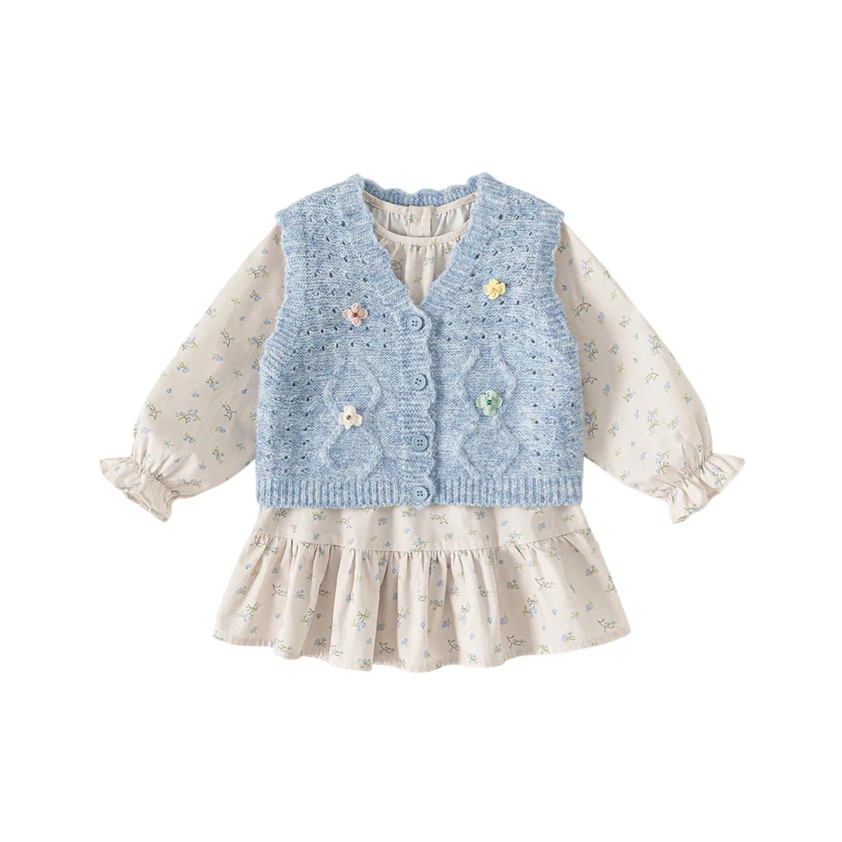 Suit Girls Skirt Sweater Vest Floral Dress Girls Two Pieces Set Daily Casual Loose Comfortable Korean Fashion