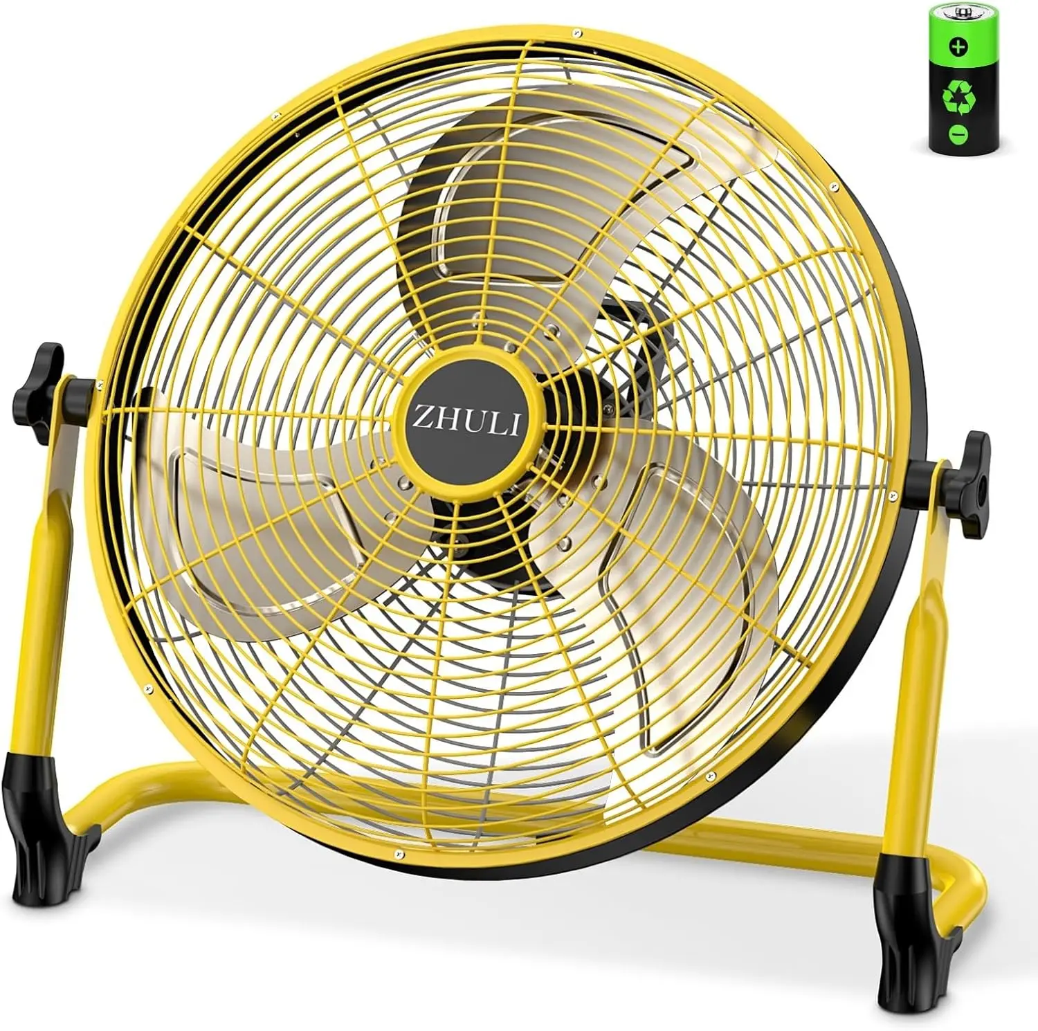 

18" Portable Battery Operated Floor Fan, Rechargeable Cordless Camping Fan, Hi-Velocity Brushless Motor, Metal blade