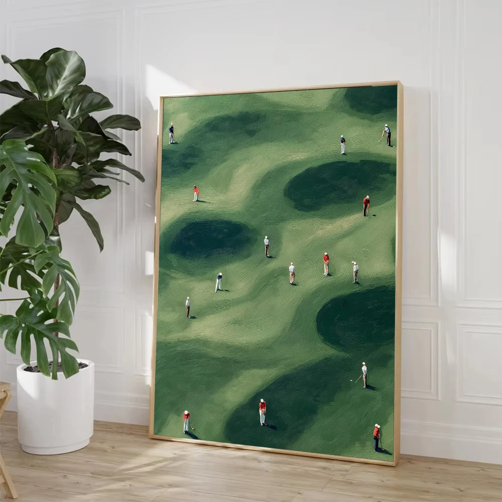1 Stück rahmenloses Leinwandgemälde, Vintage-Grüne, kleine Golfer, Kunstposter, Leinwanddruck, minimalistischer Golf-Wandbild für Wohnzimmer