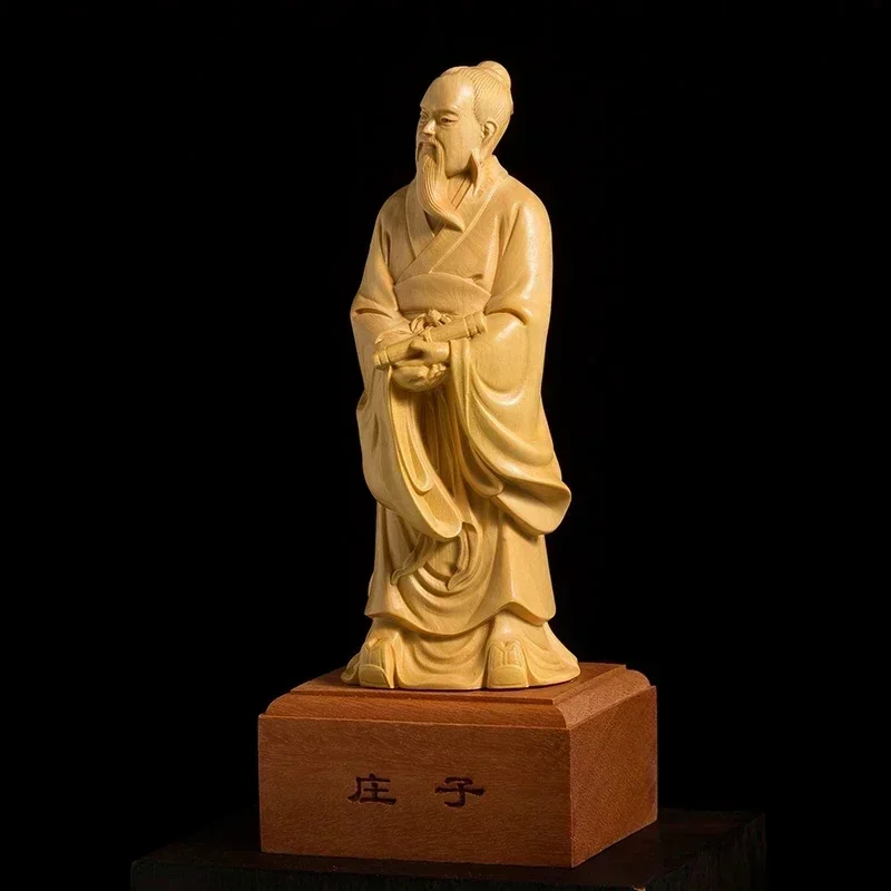 19cm Zhuangzi Sculpture Zhuangzi Wooden Statue Chinese Historical Figures Hand carved Solid Wood Small Ornament Male Gift