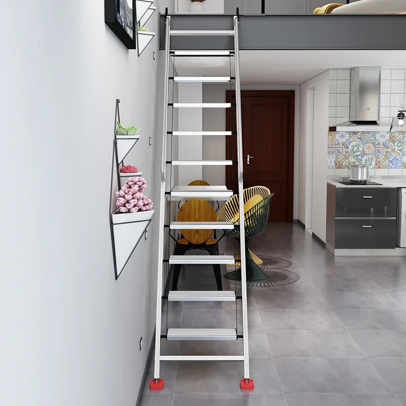 Household lift attic ladder aluminum-magnesium alloy thickened folding ninety-step mobile staircase outdoor telescopic attic