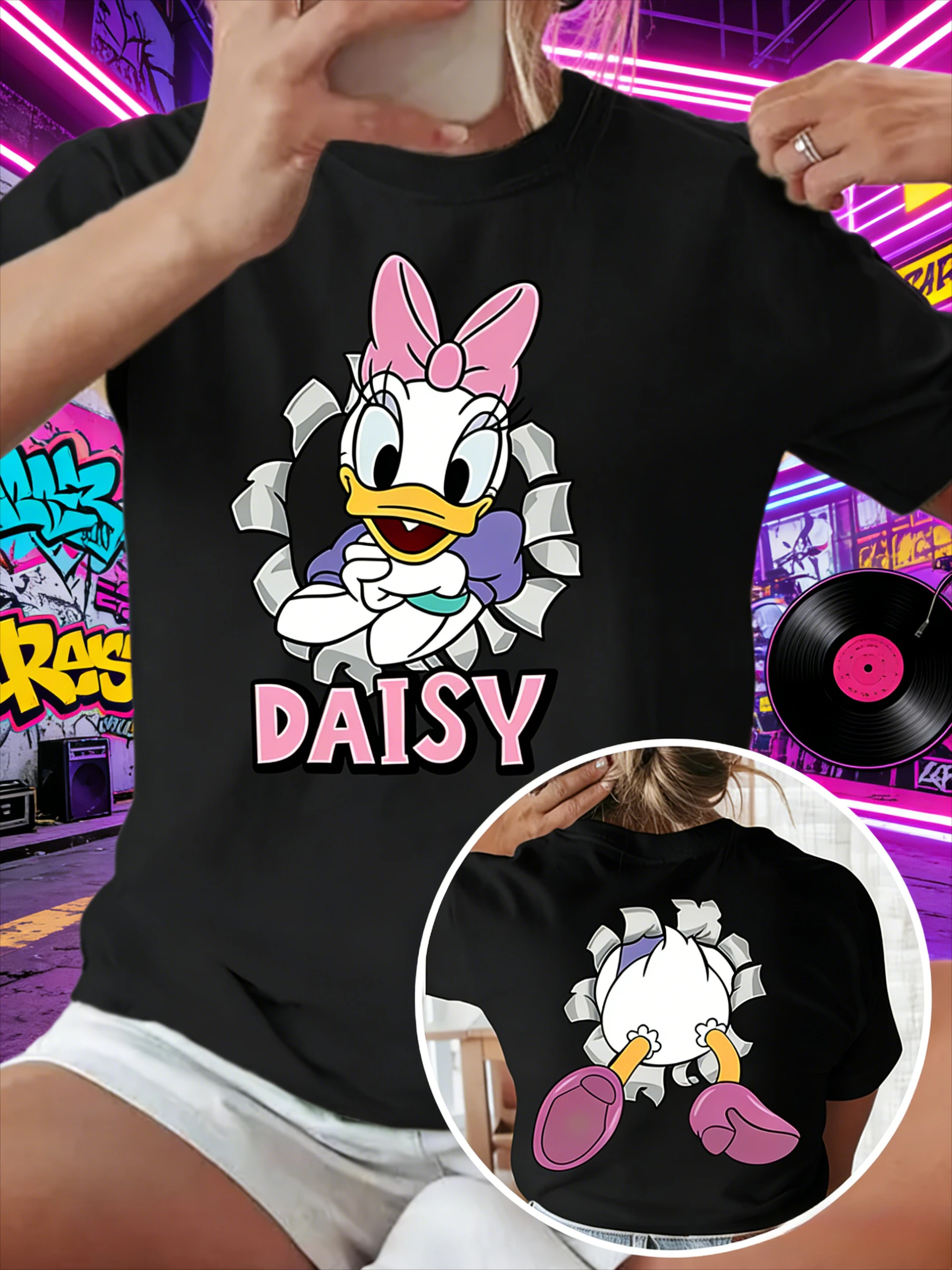 

Disney Daisy Duck Retro 100% Pure Cotton Graphic T-shirt for Men and Women, A Fashionable and Casual Summer Breathable Top