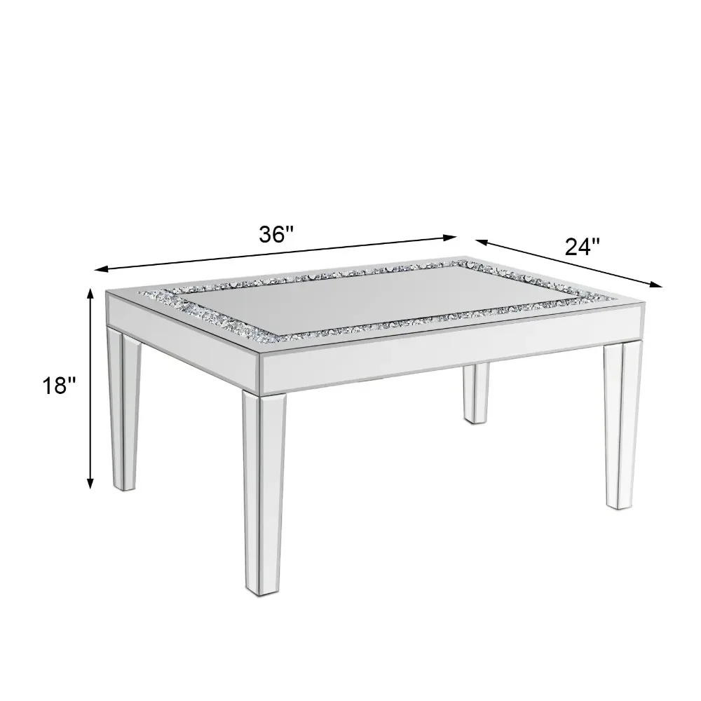 2024 New Coffee Table with Crystal Inlay, Rectangle Glass Tea Table with Mirrored Finish, Modern Center Table for Living Room