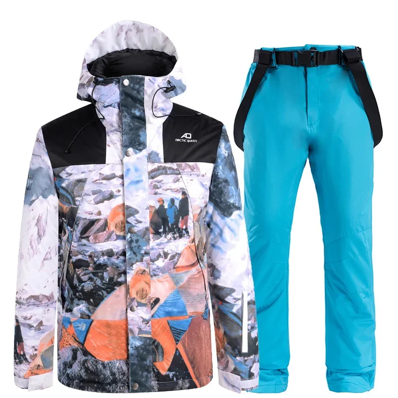 New 2024 Ski Suit Winter Warm Cotton Woman Jacket Pants Man Skiing Sport Windproof Waterproof Tracksuit Couple Clod Clothes Set