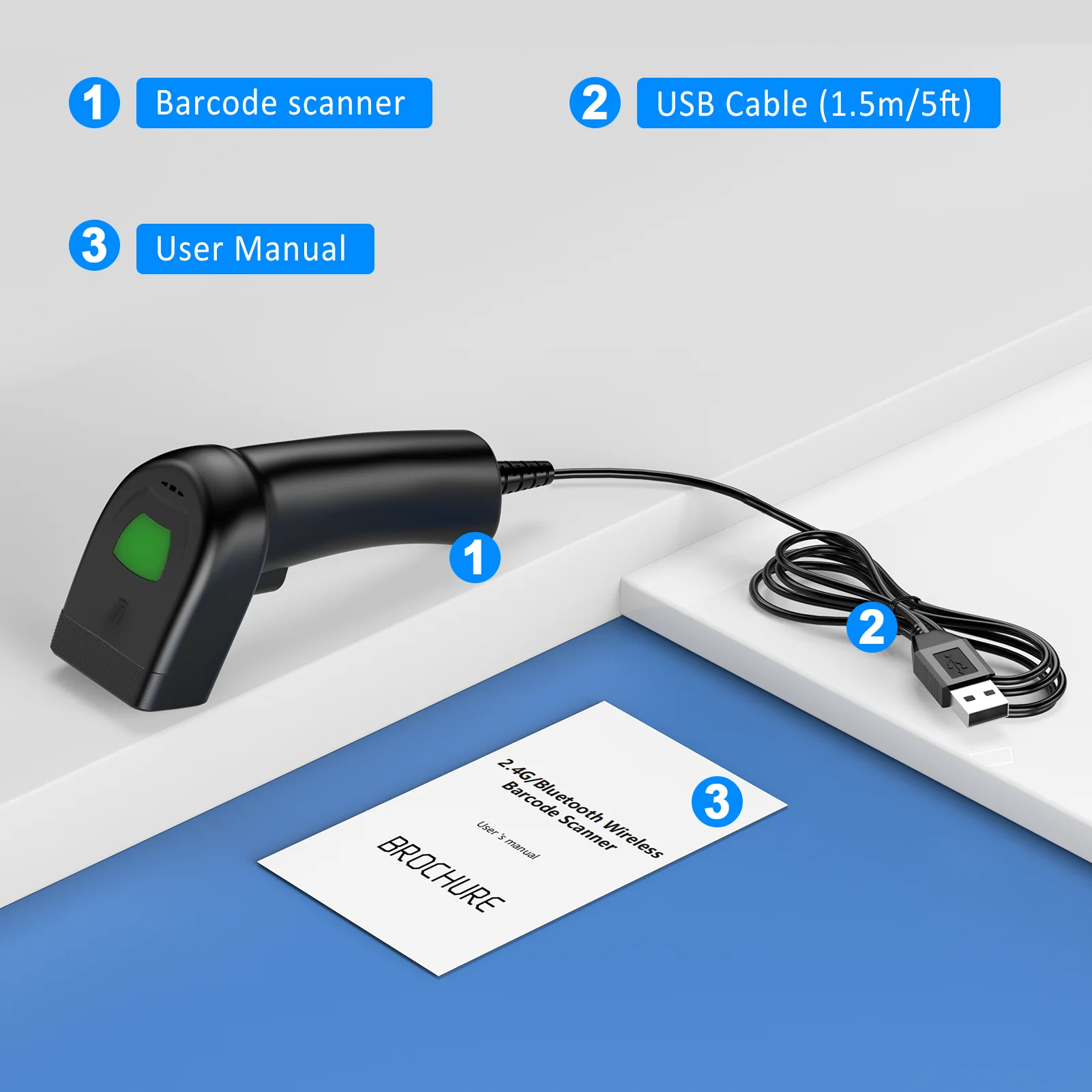 USB 2D ليزر ماسح الباركود المحمولة المحمولة CCD لسوبر ماركت مكتبة المستودعات