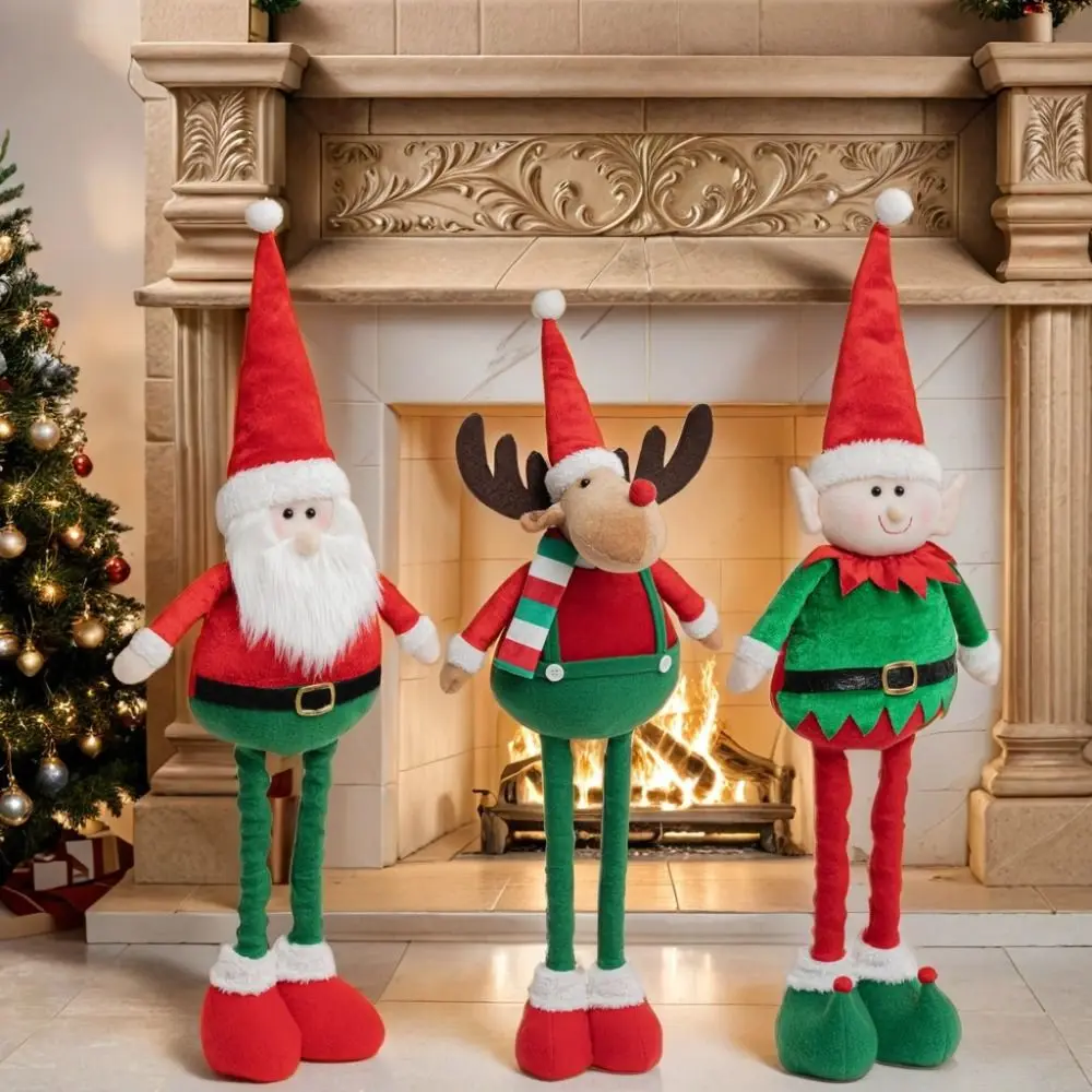 

Large Christmas Telescopic Doll Ornaments Red Green Cute Santa Claus Retractable Doll Elk Elf Standing