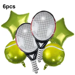 6pcs Green Tennis Party Balloons Decorations Tennis Ball Foil Balloons Green Star Balloons Sports Tennis Themed Party Decoration